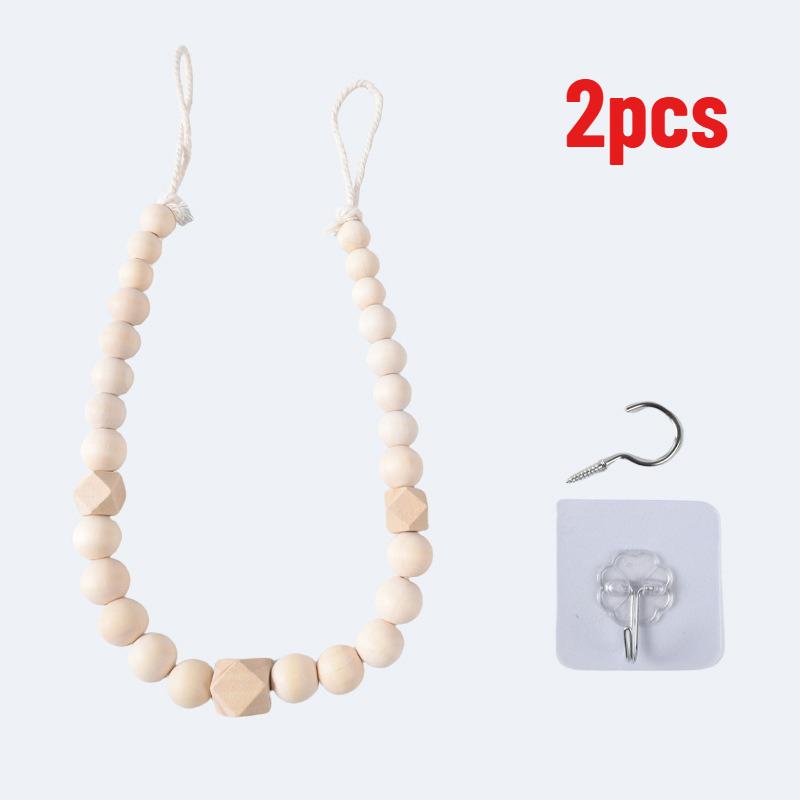 

2Pcs Wood Bead Curtain Tiebacks, Holdbacks for Window Draperies, Boho Curtain with Hooks Curtain Tie Backs for Office Room Decor