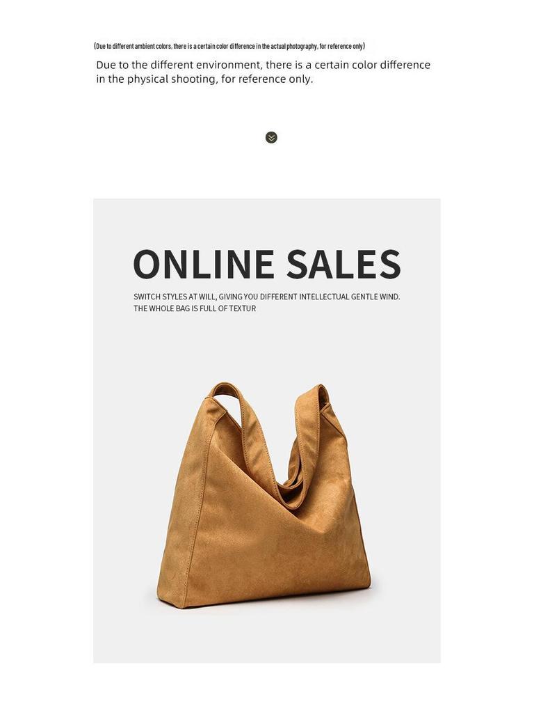 2025 Suede Large-Capacity Retro Shoulder Tote - Solid Color
