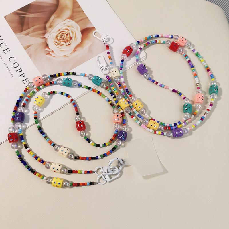 Mobile Phone Lanyard, Long Style, Crossbody, Handmade Bead Chain, Colorful, Bead Decorat, Little Monster, Funny, Diagonal Cross Chain, Women's Style