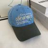JYL TS DIY Color Block Cap Women Summer Embroidered Wide Brim Denim Hat Cotton