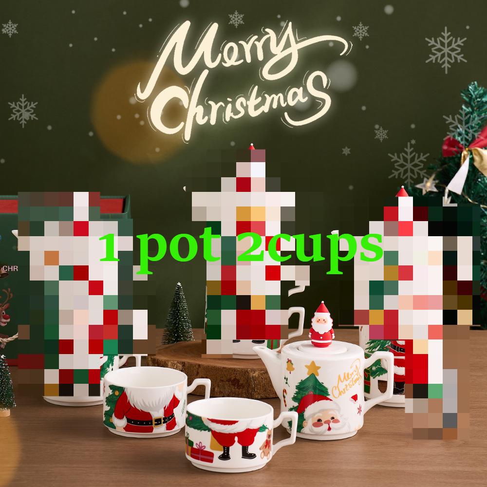 Świąteczny ceramiczny czajnik Amazon Hot Selling Specjalny prezent świąteczny Jeden czajnik Dwie filiżanki Pozłacany zestaw do herbaty