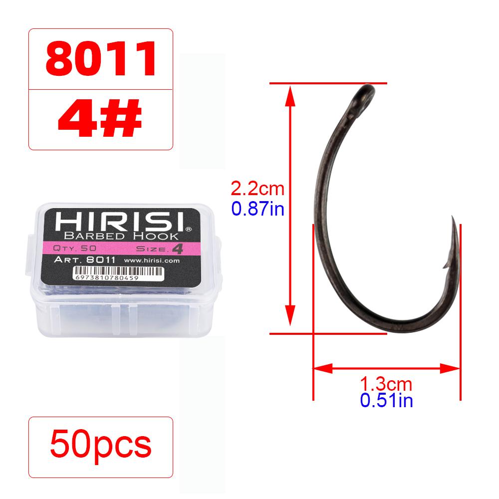 Hirisi 50/100pcs PTFE Coating Carp Fishing Hooks Steel Barbed Hooks In Box 8011 Fishing Accessories