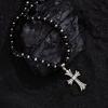Niche Trendy Brand Black Beaded Zircon Cross Pendant Necklace Female Retro Hip Hop Punk Style Sweater Chain Accessories