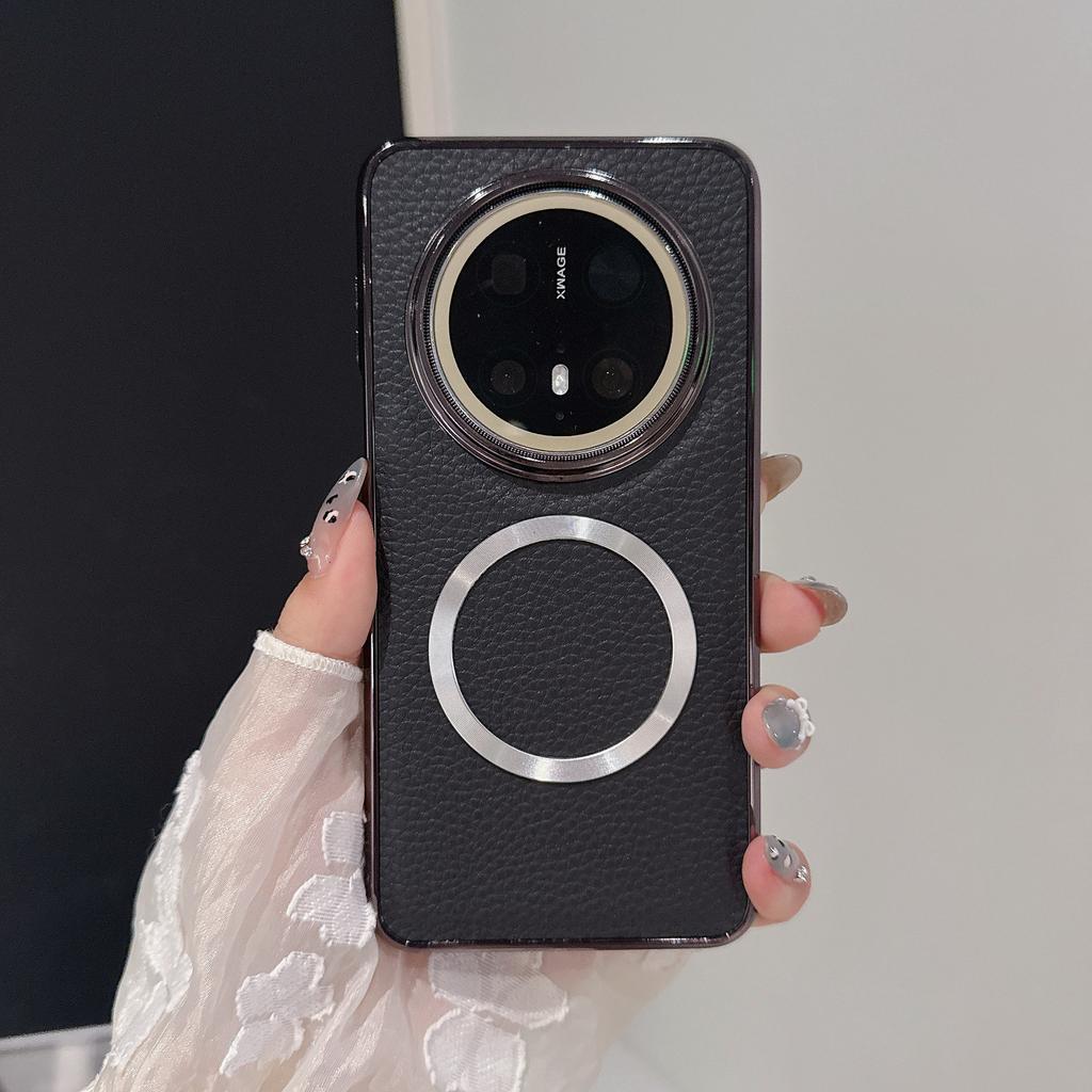 For Huawei P70 New Mobile Phone Case for Mate70pro Magnetic Electroplating Litchi Pattern P60pro Protective Cover