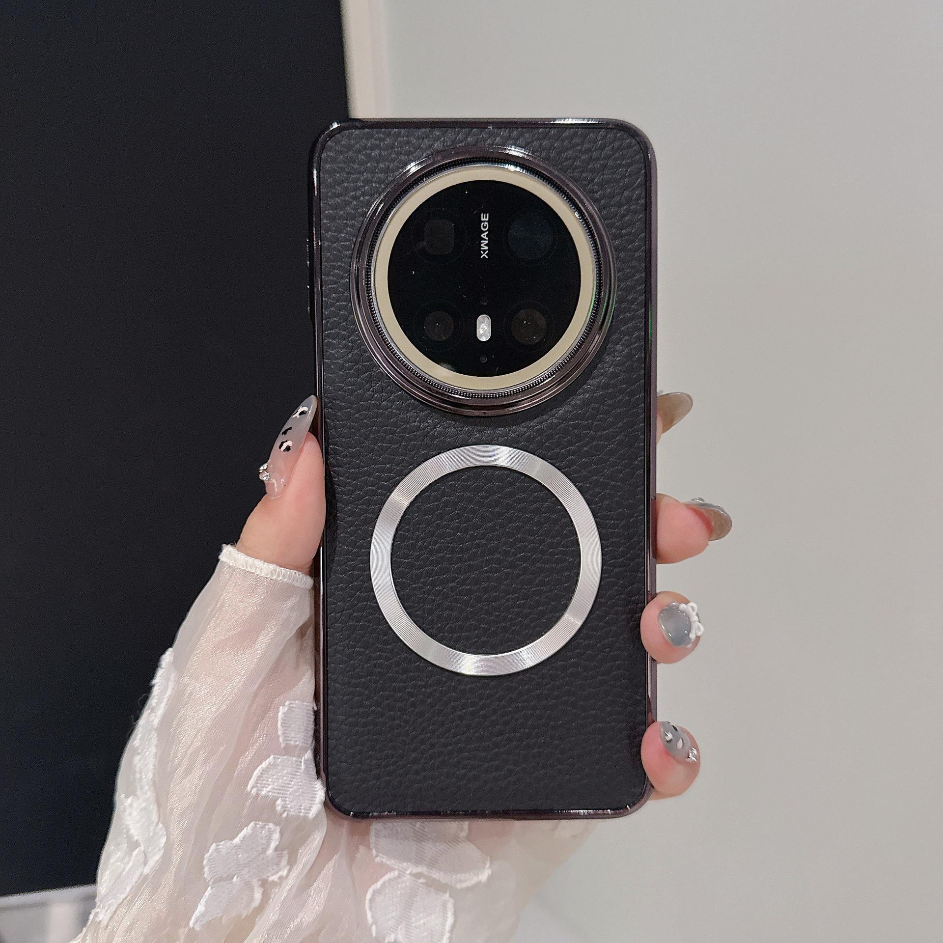 

For Huawei P70 New Mobile Phone Case for Mate70pro Magnetic Electroplating Litchi Pattern P60pro Protective Cover For Huawei Mate70 Pro +