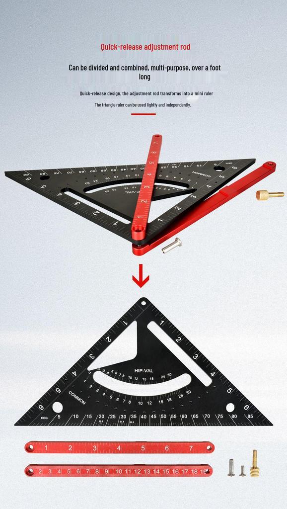 Aluminum Alloy Woodworking Multi-Functional Triangle Ruler with Sliding Rod