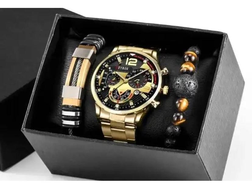 Men's 3-Piece Business Gift Set: Watch, Bracelet, and Necklace for Holidays or Birthdays