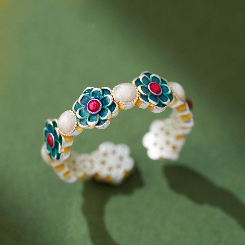 Yinxi 2026 Enamel Flourishing Flowers Women's Open Ring - Niche Design Gift