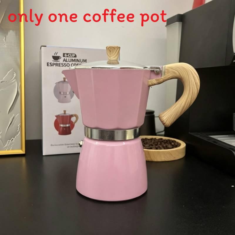 Caffettiera Moderna Minimalista in Alluminio con Manico in Legno per la Preparazione in Casa