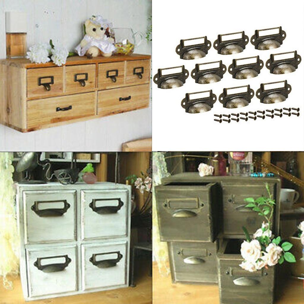10pcs  Antique Brass Drawer Label Pull Cabinet Frame Handle File Name Card Holder