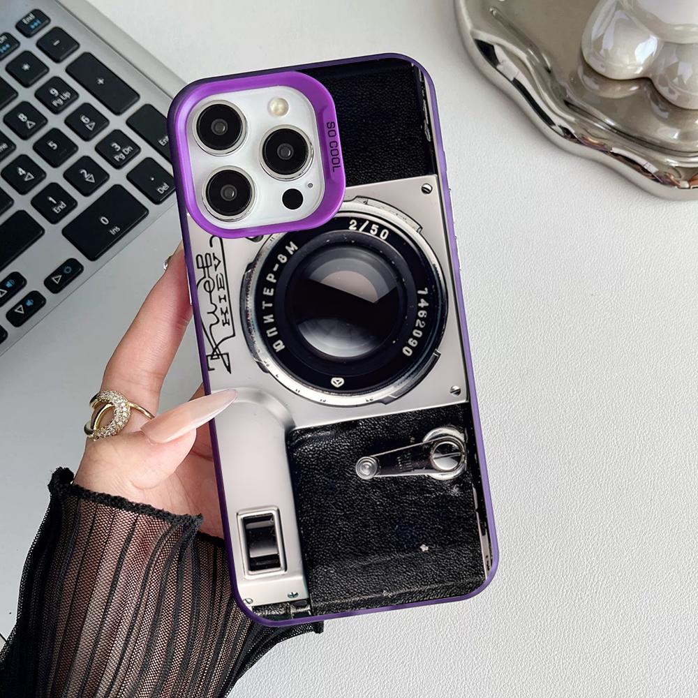 Style Camera Vintage Phone Case Matte Colored Silver For Iphone 17 16 15 14 Pro Air 13 12 Plus 11 7 8 Max Luxury Cover