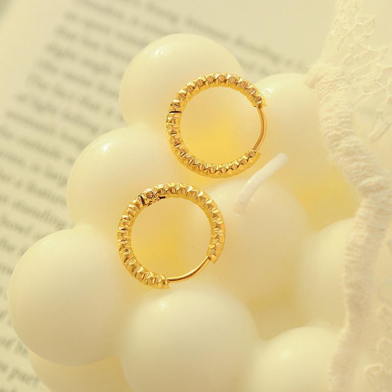Korean Style Titanium Embossed Hoop Earrings - Trendy Stainless Steel Ear Jewelry for Women