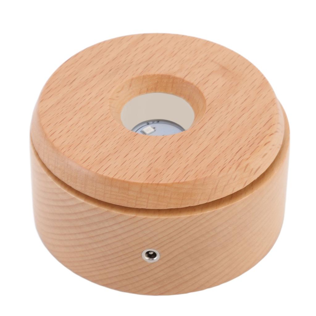 Wooden LED Display Base Rotatable Multi Mode Wood Light Display Base Touch Dimming Crystal 3D Art Display Stand