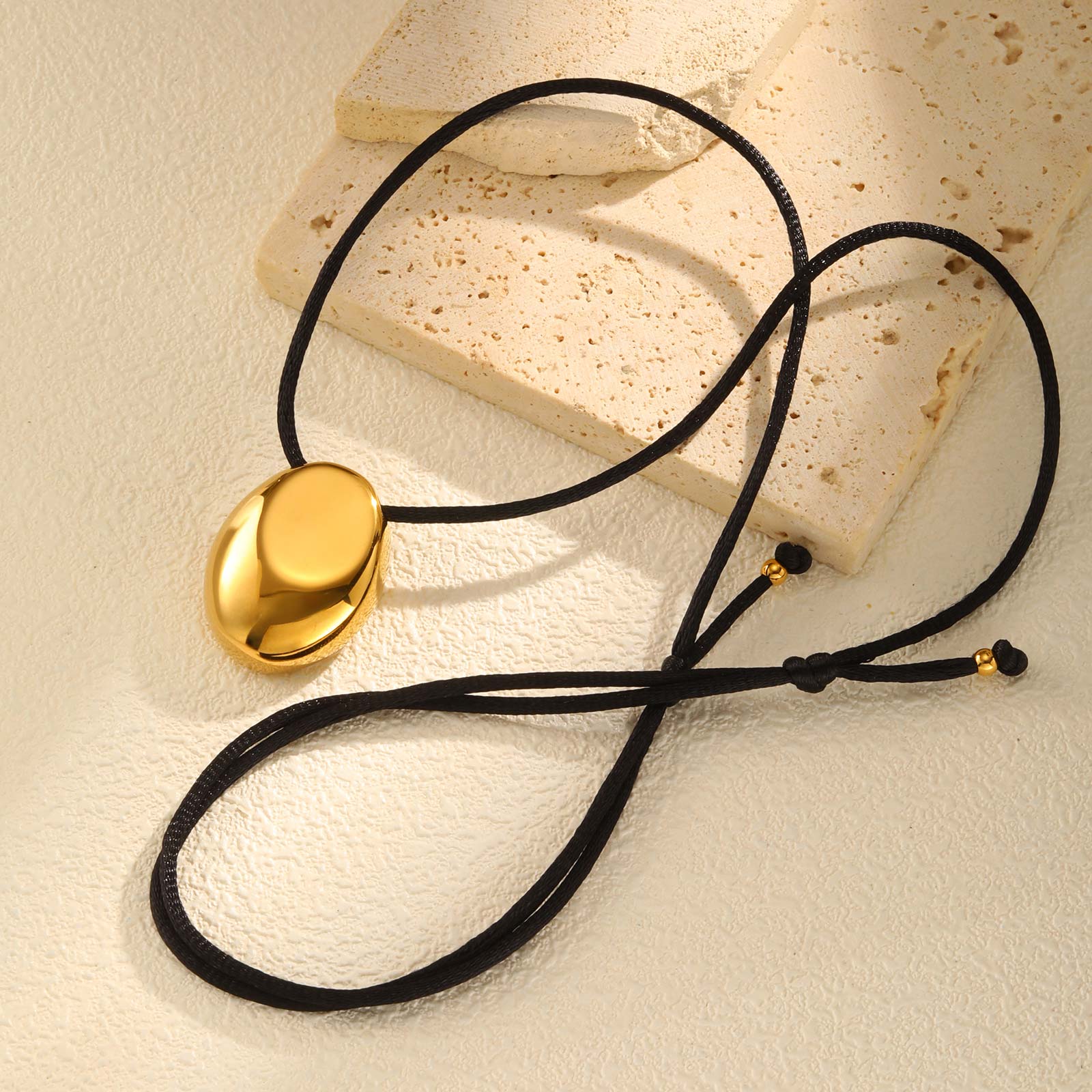 

Black Rope Adjustable Oval Necklace for Women,Gold Color Geometric Stainless Steel Necklaces,Trendy Jewelry Gifts