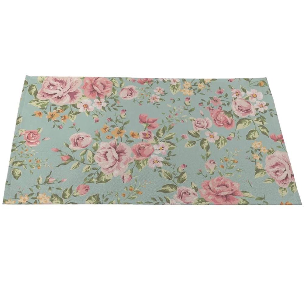 Classic Rose Flower Placemat Linen Table Mat Tree Wooden Style Dining Table Disc Pads Coaster Napperon Plate Bar Tapete De Lugar