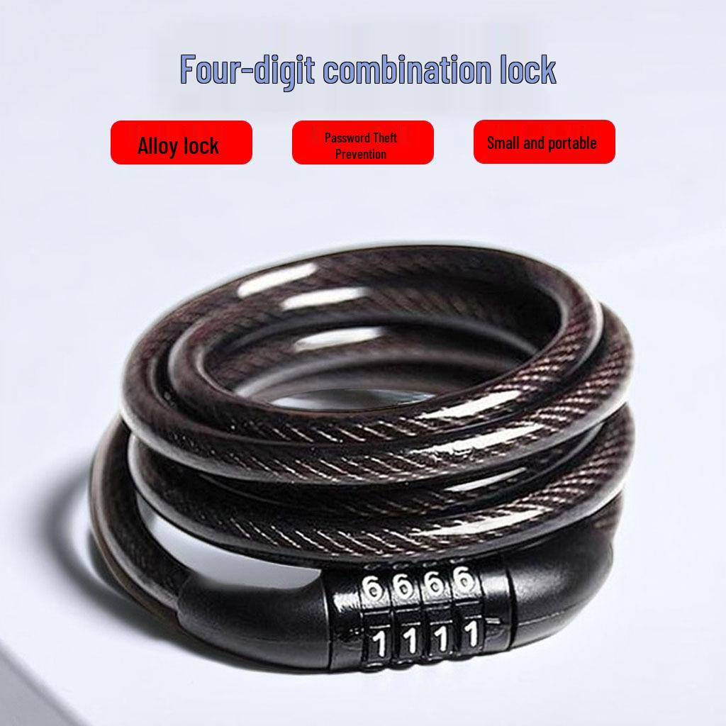 Bicycle & Motorcycle Waterproof 4-Digit Combo Lock Anti-Theft Chain Steel Cable