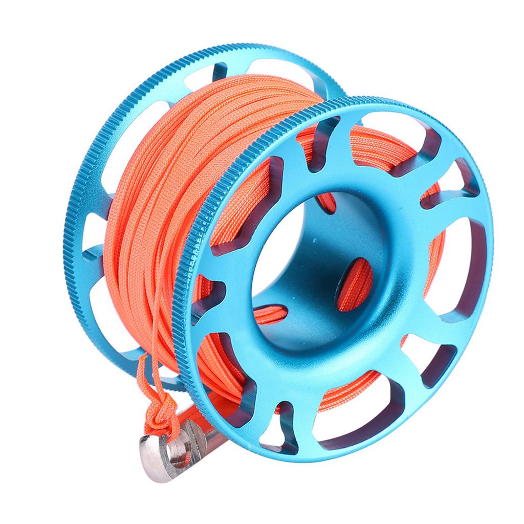 KEEP DIVING Luftfahrt-Aluminium Fingerrolle Clip Tauchen Tech Spule 15m Leine(blau)