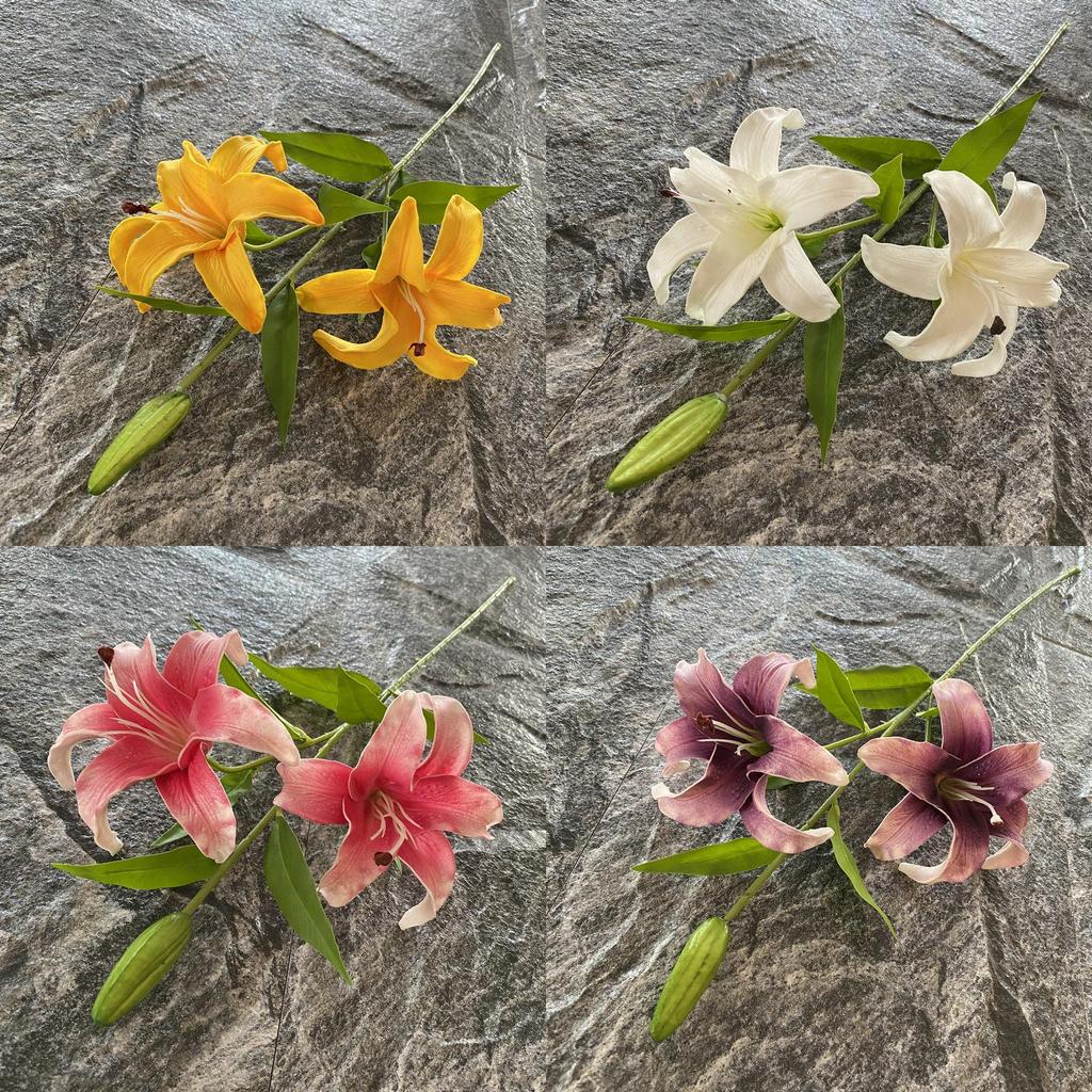 Long Pu Threehead Lily Artificial Flower Decor For Home And Photography Displays