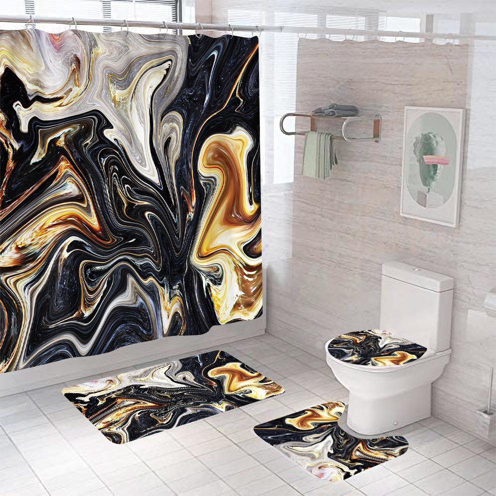 Bathroom Shower Curtain Four-piece Digital Printing Marble Waterproof Shower Curtain Toilet Partition Curtain Bath Mat