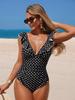 Sexy Polka-Dot-Print Rüschenärmel Tiefer V-Ausschnitt Schlanker Bikini Badeanzug für den Sommerstrand