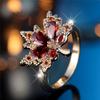 Crystal Female Red Zircon Stone Tree Leaf Engagement Ring Vintage Gold Color Wedding Bands Jewelry For Women Men