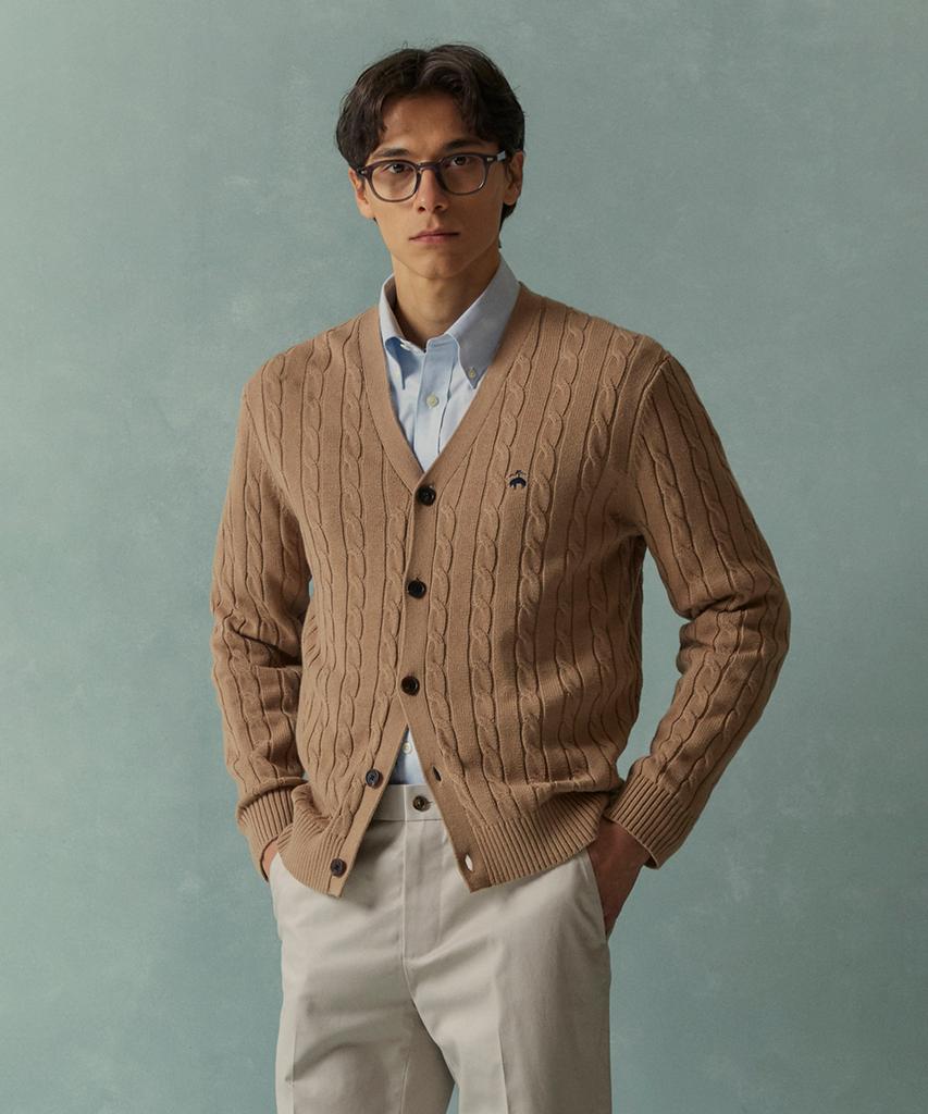 Brooks Brothers Cotton Cable Cardigan (Beige) (Bbwcmbg101)