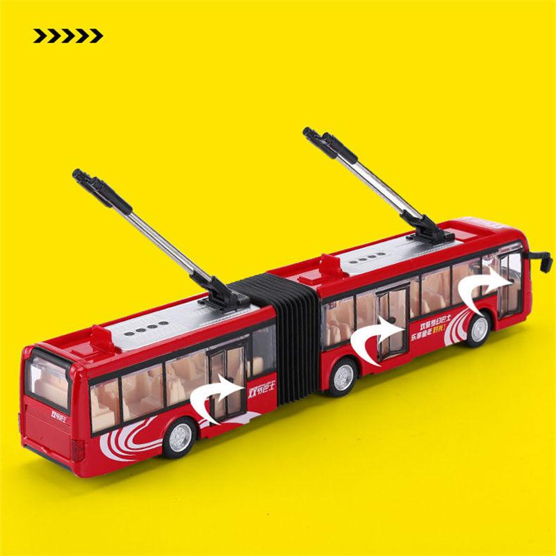 Brinquedo Turístico Elétrico Ônibus Sem Trilhos de Tráfego Modelo de Carro de Passageiros de Liga de Zinco Modelo de Ônibus Urbano de Seção Dupla de Metal Som Luz Presentes para Crianças
