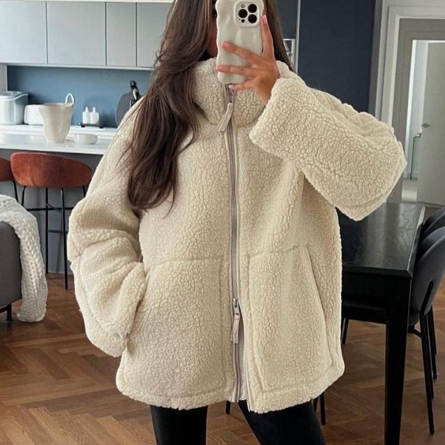 Elegant Autumn/Winter Women's Plush Zipper Coat: Versatile European and American Style