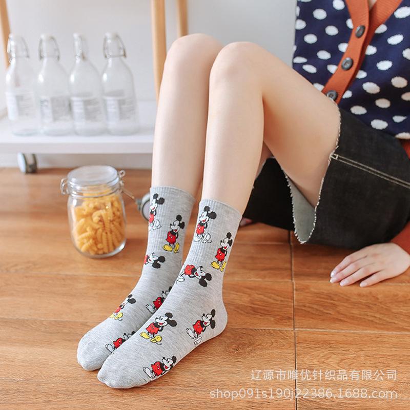 Women's Mid-Calf Mickey Mouse Cotton Socks - Autumn Trendy Cartoon Style
