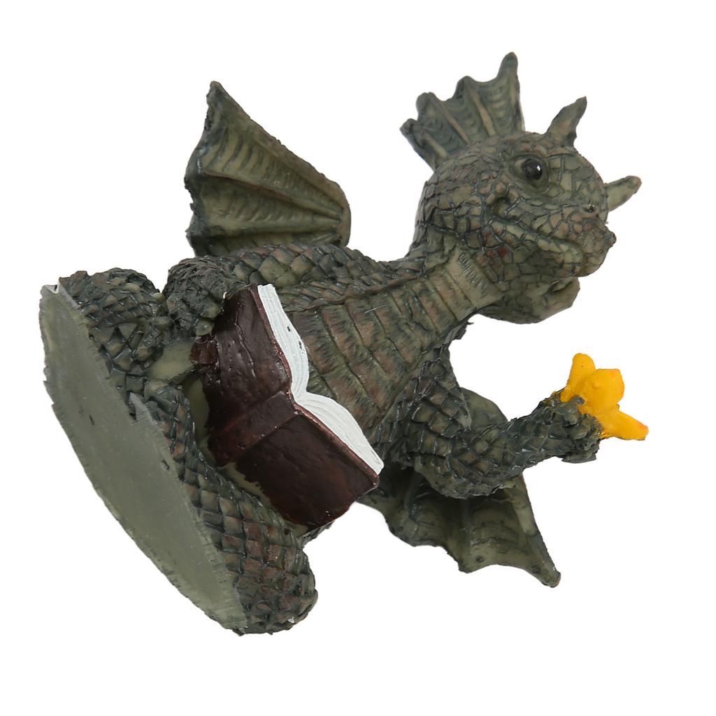 Baby Dragon Reading Book Statue Rainproof Lovely Durable Resin Dragon Sculpture for Garden Wall Office