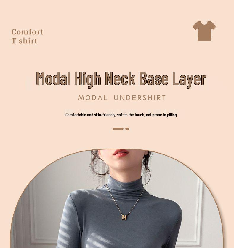 Modal High Neck Turtleneck Base Layer for Women: Elegant Long Sleeve Top for Spring, Autumn, Winter