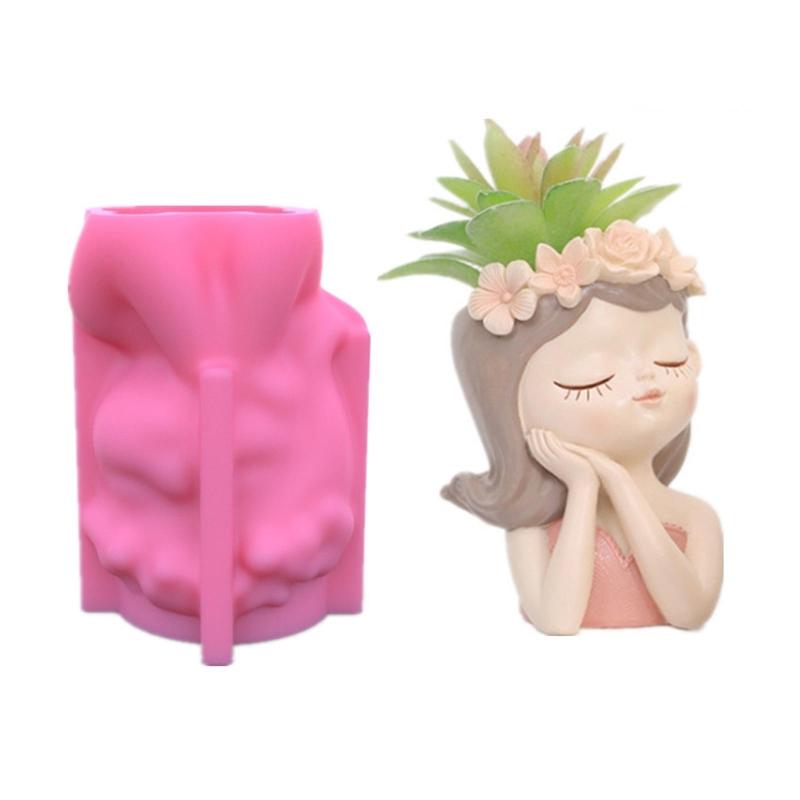 Geometric 3D Wreath Girl Gypsum Silicone Molds Storage Box Mold for Making Succulent Plant Pot Flower Pot Pen Holder