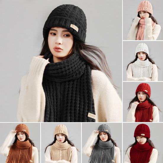 

2 шт./компл. унисекс, зимняя однотонная шапка, комплект шарфов, утепленный, теплый, удобный длинный шарф, шапка-бини с принтом логотипа, комплект