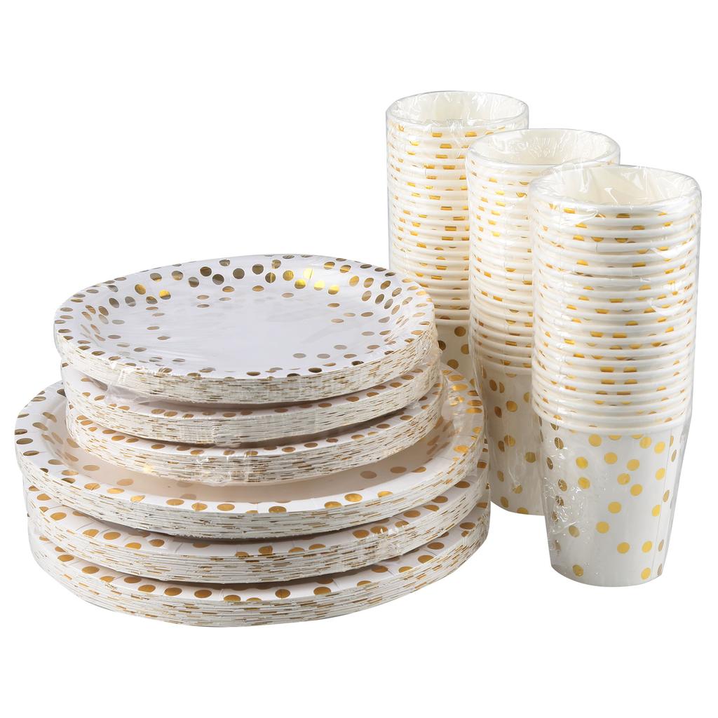 60pcs 9oz Paper Cups + 60pcs 7-inch Plates + 60pcs 9-inch Plates Set of 180pcs Disposable Drinkware
