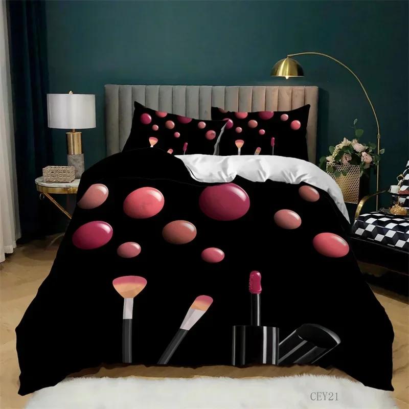 Fashion Makeup Cosmetic Theme Comfortable Duvet Quilt Cover Pillowcase Bedding Set Children Bedroom Decoration Home Textile