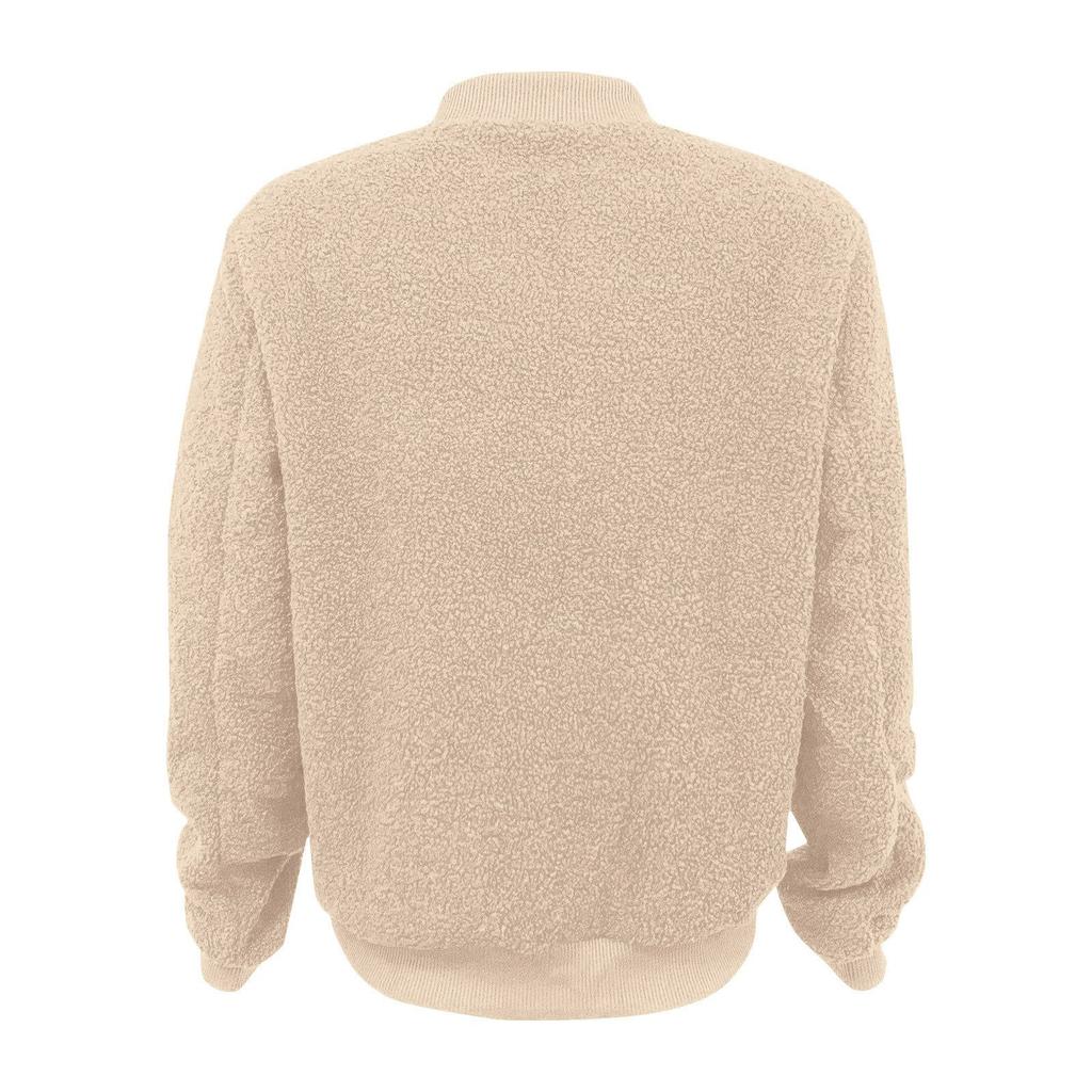 Women's Fashionable Warm Shearling Jacket With Zip-Up Solid Colour Outerwear