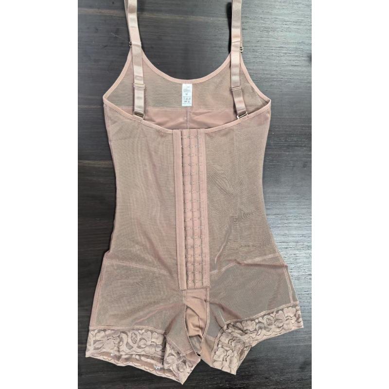 Adjustable Strap Front Hook and Eye Full Body Shaper Tummy Control Compression Lace Trim Shapewear Bodysuit for Women