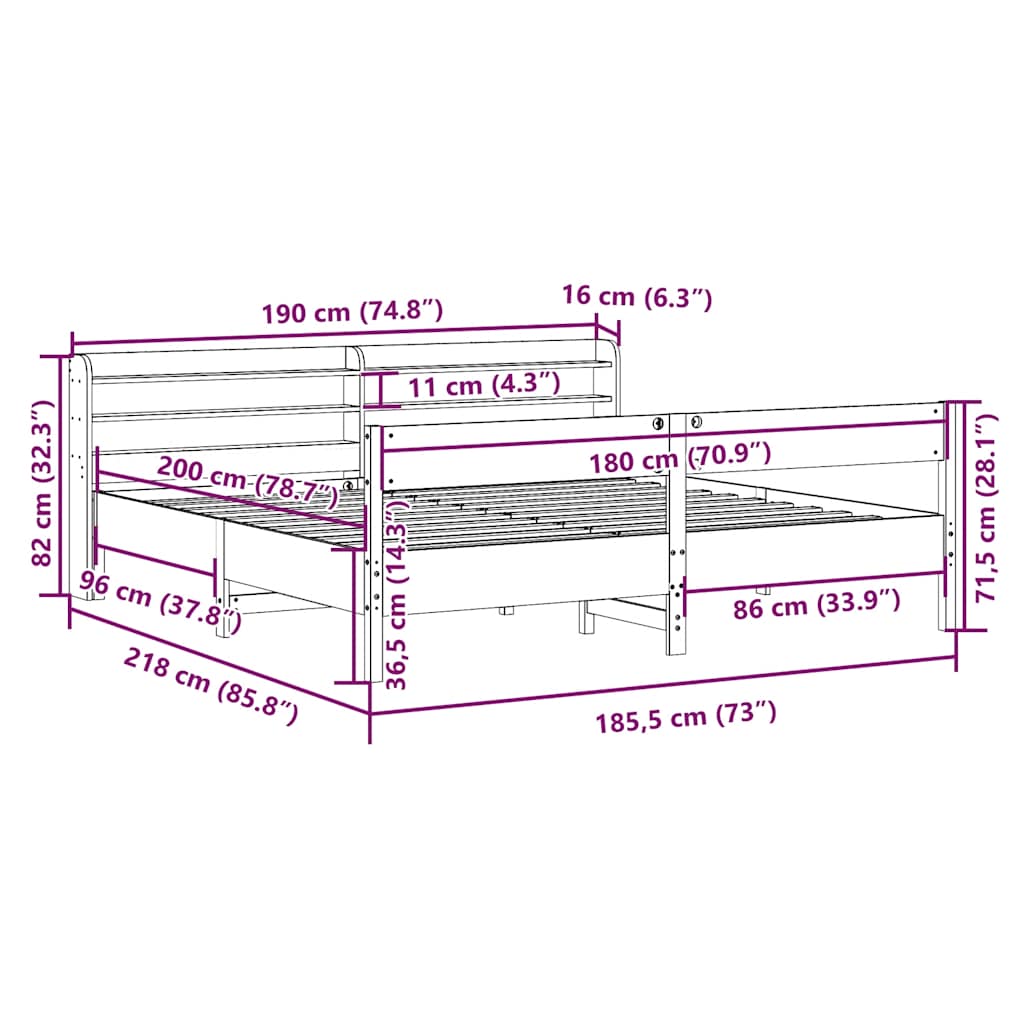 Solid Wood Bed Frame Without Mattress 180x200 Cm Pine Wood