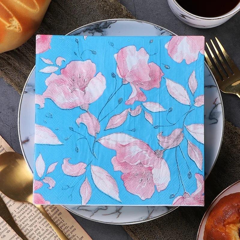 20pcs/pac Floral Printed Paper Napkins for Wedding Colorful Facial Tissues for Party Table Setting Disposable Dinner Napkins