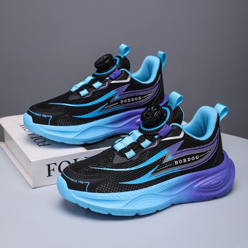 Kids Running Shoes Boys Girls Lightweight Breathable Mesh Sneakers With Rotating Buckle Slip-Resistant Casual Footwear