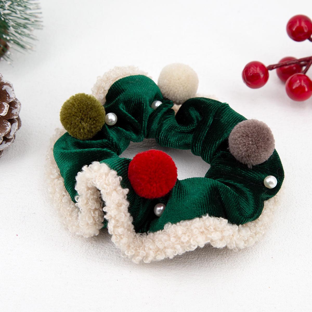 

2023 Red Velvet Pompon Hair Tie for High Ponytails and Buns - Cute and Versatile Elastic Hair Accessory темно-зеленого