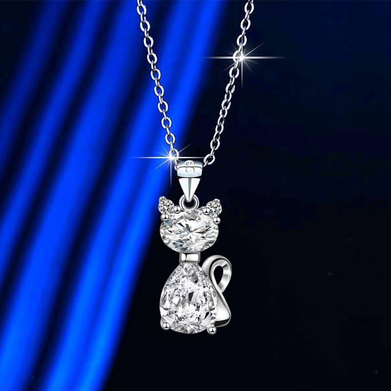 Collana Con Ciondolo Portafoto A Forma Di Gatto In Argento 925 – Gatto Sulla Luna – Catena Regolabile 18+2 Pollici – Cupenda