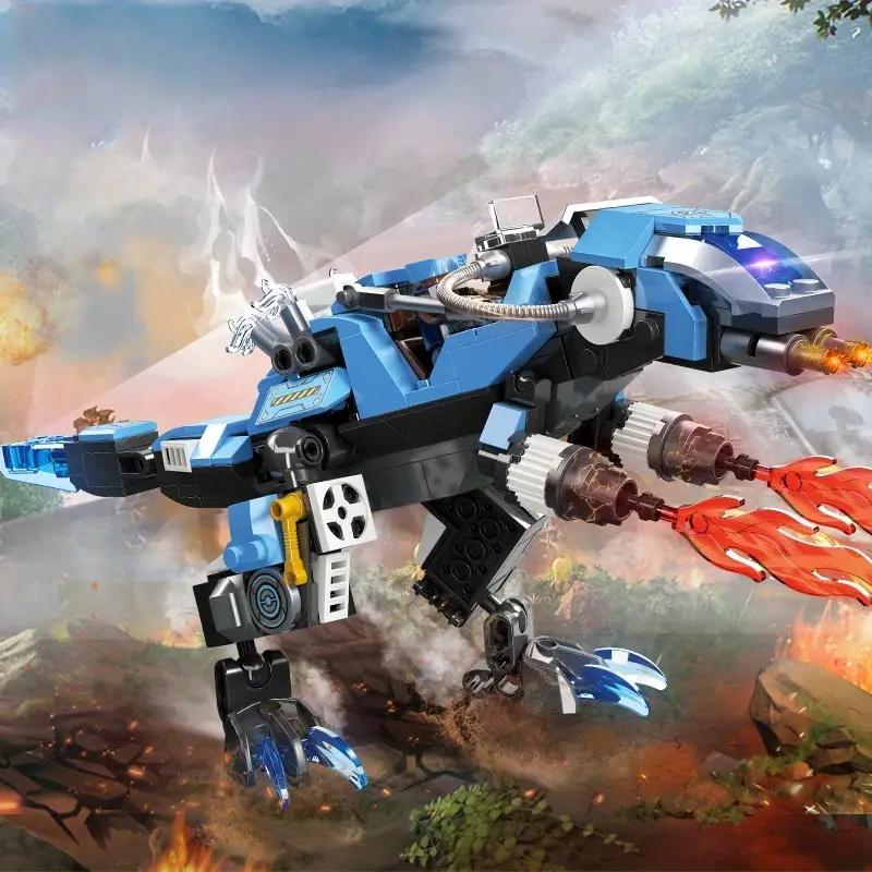 Dinosaurus Mecha Stavebnice Modrý Dinosaurus Bílý Pes Mecha Sestavovací Kostky Model Stolní Dekorace Dětský Sváteční Dárek