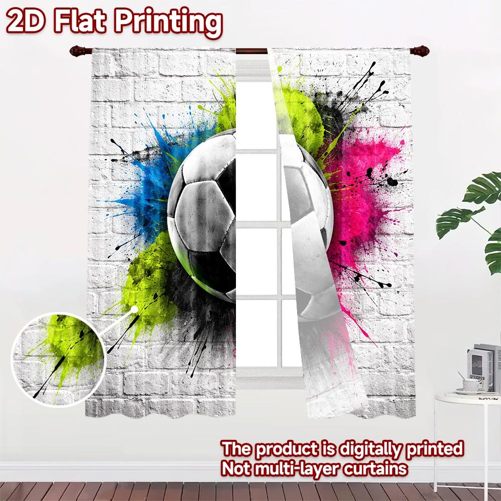 2D flat printing 2pcs Curtain Party Curtain Soccer Ball Splash Digital Printed Polyester Drapes Family Party Decoration Use for