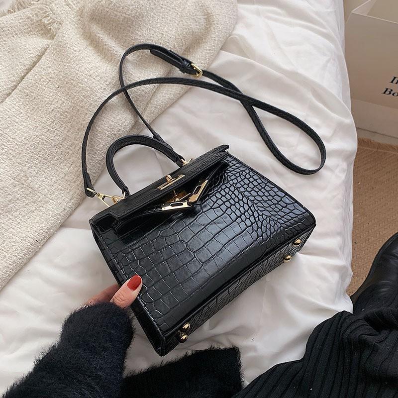 Vintage Stone Texture Mini Square Crossbody Bag Women PU Leather Handbag With Lock