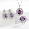 2026 European and American Style Oval Large Carat High Carbon Diamond Amethyst Pendant with Zircon Ring Earrings Necklace Women's Jewelry Set