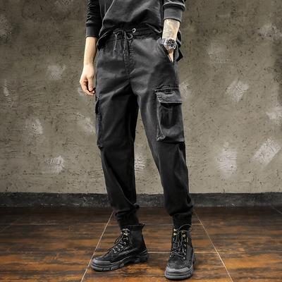 Erkekler Kargo Pantolon Ayak bileği bantlı Gevşek Düz Renk Çok Cepler Yumuşak Nefes İpli Elastik Bel Rahat Spor Erkek Eşofman Uzun Pantolon