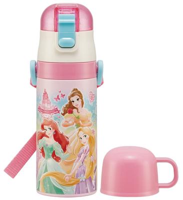 Skater Stainless Steel Water Bottle with Straw and Disney Princess Size 2-Way Kids' Cup, 350ml, Design, 22, Girls, SKCP3-A