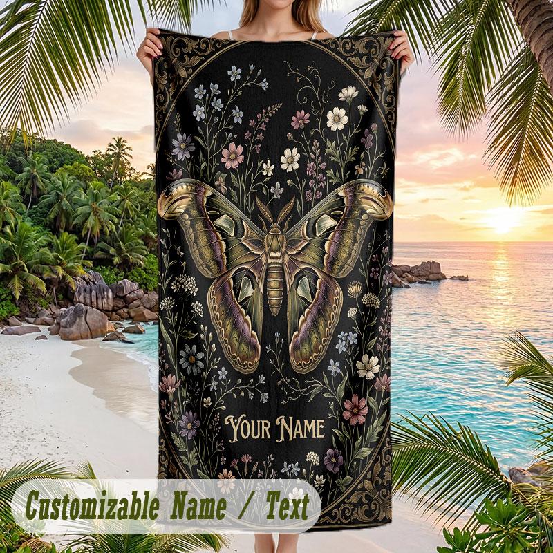 Butterfly Flowers Garden Theme Quick Dry Beach Towel Custom Name Text Print Large Sand Resistant Towel Beach Vacation