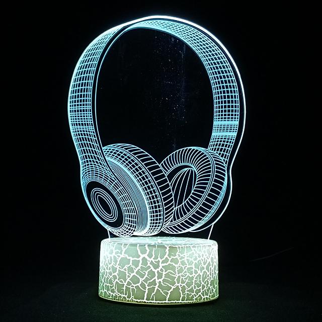 Headset Earphone 3D Lamp LED Acrylic Touch Night Light Gift for Friends Kawaii Bedroom Bedside Decor Game Setup 3D Illusion Lamp